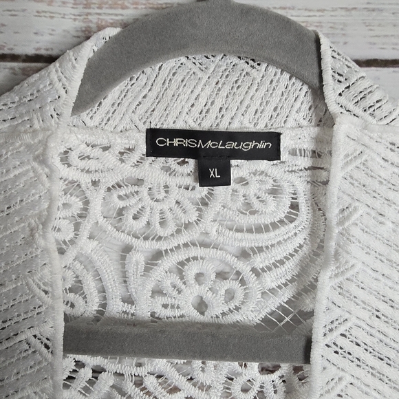 NWT Chris Mclaughlin Open Front Crochet Cardigan Womans Size XL White - Picture 3 of 6